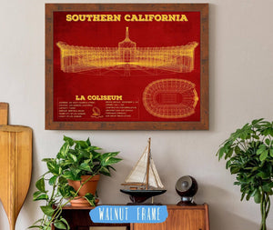 20" x 16" / Walnut Frame Cutler West Vintage USC Trojans - LA Coliseum Blueprint Art Print