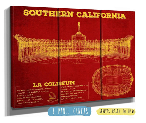 36" x 24" / 3 Panel Canvas Wrap Cutler West Vintage USC Trojans - LA Coliseum Blueprint Art Print