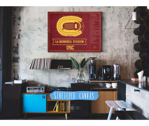 Cutler West Vintage USC Trojans - LA Coliseum Blueprint Seating Chart Art Print