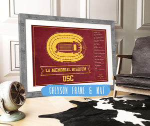 14" x 11" / Greyson Frame & Mat Cutler West Vintage USC Trojans - LA Coliseum Blueprint Seating Chart Art Print