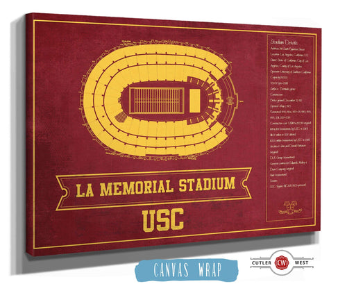 14" x 11" / Stretched Canvas Wrap Cutler West Vintage USC Trojans - LA Coliseum Blueprint Seating Chart Art Print