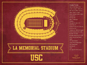 14" x 11" / Unframed Cutler West Vintage USC Trojans - LA Coliseum Blueprint Seating Chart Art Print