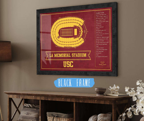 20" x 16" / Black Frame Cutler West Vintage USC Trojans - LA Coliseum Blueprint Seating Chart Art Print