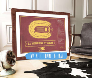 20" x 16" / Walnut Frame & Mat Cutler West Vintage USC Trojans - LA Coliseum Blueprint Seating Chart Art Print