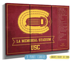 36" x 24" / 3 Panel Canvas Wrap Cutler West Vintage USC Trojans - LA Coliseum Blueprint Seating Chart Art Print