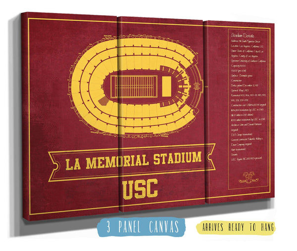 36" x 24" / 3 Panel Canvas Wrap Cutler West Vintage USC Trojans - LA Coliseum Blueprint Seating Chart Art Print