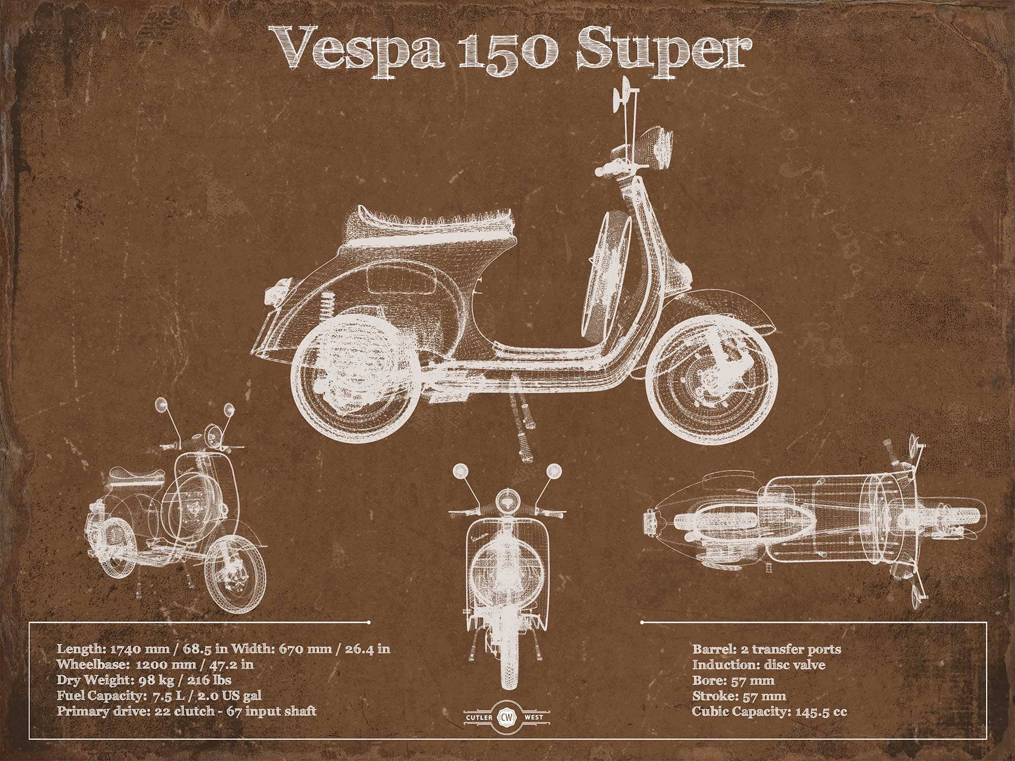 Vintage Vespa 150 VBC Scooter Patent Art by Cutler West