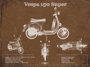 14" x 11" / Unframed Cutler West Vintage Vespa 150 VBC Scooter Patent Print