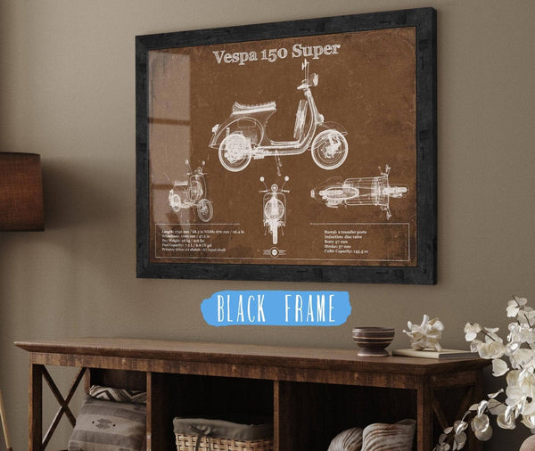 20" x 16" / Black Frame Cutler West Vintage Vespa 150 VBC Scooter Patent Print