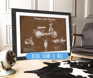 20" x 16" / Black Frame & Mat Cutler West Vintage Vespa 150 VBC Scooter Patent Print