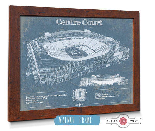 20" x 16" / Walnut Frame Cutler West Vintage Wimbledon - Centre Court Tennis Blueprint Art