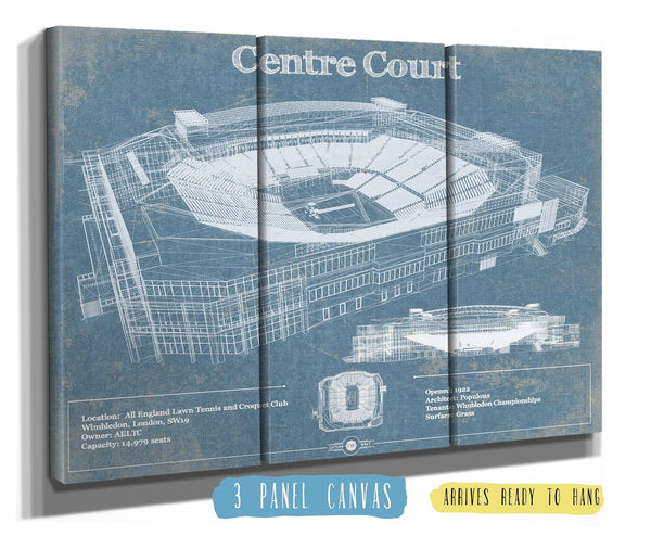 36" x 24" / 3 Panel Canvas Wrap Cutler West Vintage Wimbledon - Centre Court Tennis Blueprint Art