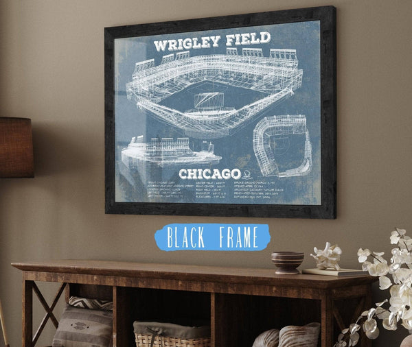 20" x 16" / Black Frame Cutler West Vintage Wrigley Field Print - Chicago Cubs Baseball Art Print