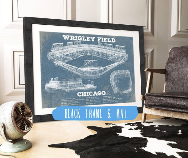 20" x 16" / Black Frame & Mat Cutler West Vintage Wrigley Field Print - Chicago Cubs Baseball Art Print