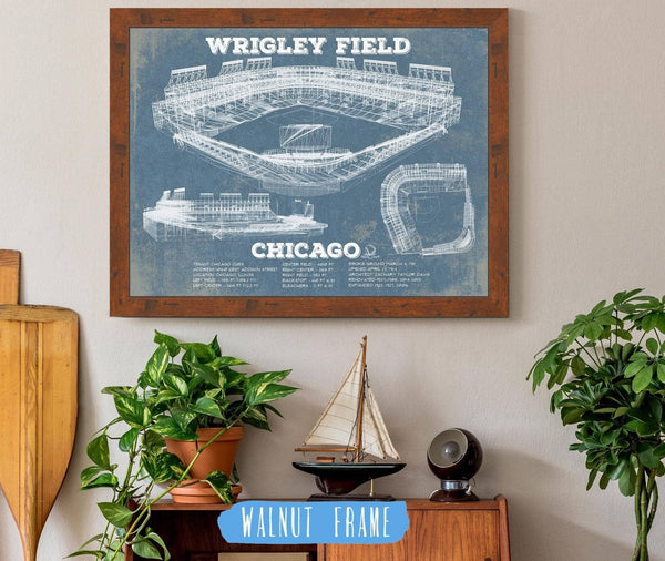 20" x 16" / Walnut Frame Cutler West Vintage Wrigley Field Print - Chicago Cubs Baseball Art Print