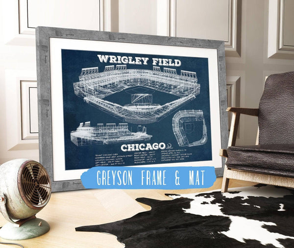 14" x 11" / Greyson Frame & Mat Cutler West Vintage Wrigley Field Print - Chicago Cubs Baseball Print