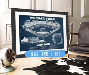 20" x 16" / Black Frame & Mat Cutler West Vintage Wrigley Field Print - Chicago Cubs Baseball Print