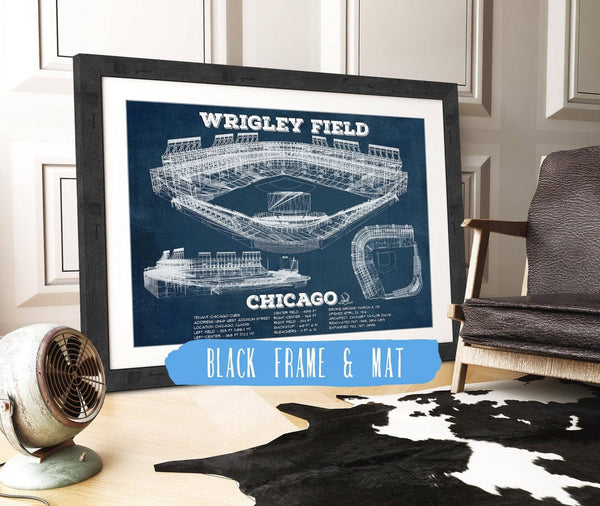 20" x 16" / Black Frame & Mat Cutler West Vintage Wrigley Field Print - Chicago Cubs Baseball Print