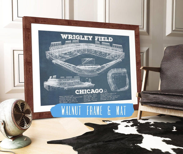 20" x 16" / Walnut Frame & Mat Cutler West Vintage Wrigley Field Print - Chicago Cubs Baseball Print