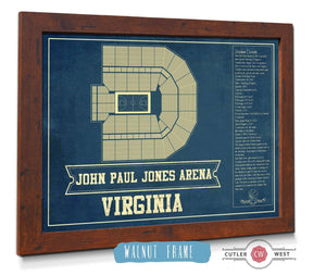 20" x 16" / Walnut Frame Cutler West Virginia Cavaliers - John Paul Jones Arena Seating Chart - College Basketball Blueprint Art
