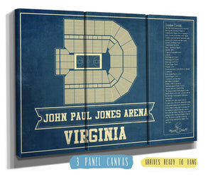 36" x 24" / 3 Panel Canvas Wrap Cutler West Virginia Cavaliers - John Paul Jones Arena Seating Chart - College Basketball Blueprint Art