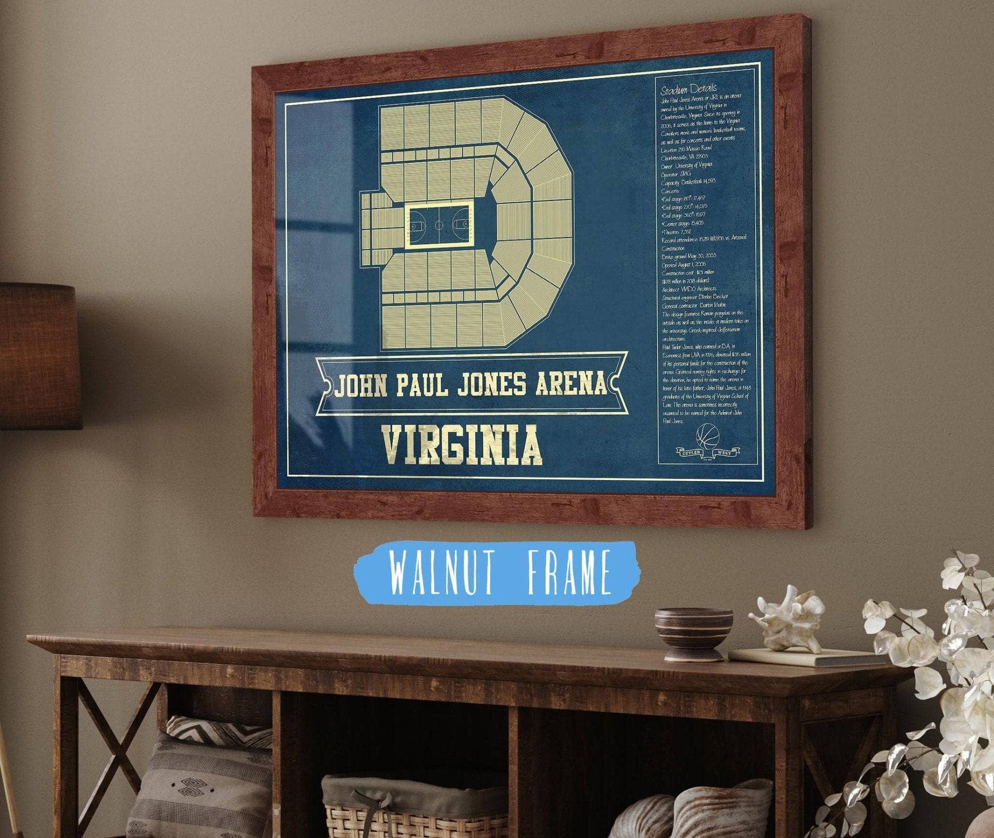 Cutler West Basketball Collection Virginia Cavaliers - John Paul Jones Arena Seating Chart - College Basketball Blueprint Art