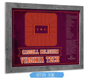 14" x 11" / Greyson Frame Cutler West Virginia Cavaliers - John Paul Jones Arena Seating Chart -Team Color- College Basketball Blueprint Art