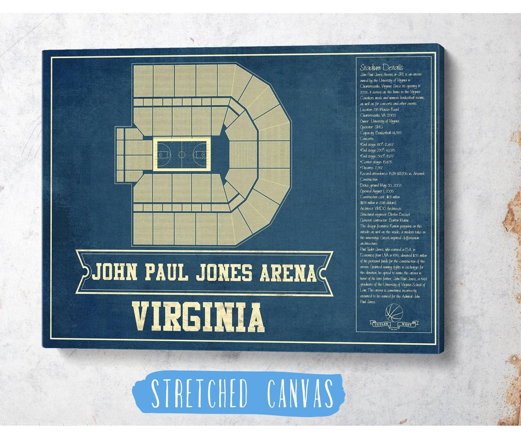 Cutler West Basketball Collection Virginia Cavaliers - John Paul Jones Arena Seating Chart - College Basketball Blueprint Art