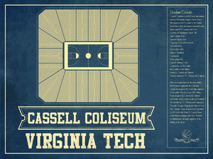 14" x 11" / Unframed Cutler West Virginia Tech Hokies - Cassell Coliseum Seating Chart - College Basketball Blueprint Art