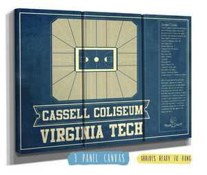 36" x 24" / 3 Panel Canvas Wrap Cutler West Virginia Tech Hokies - Cassell Coliseum Seating Chart - College Basketball Blueprint Art