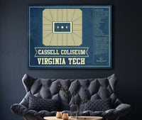 Cutler West Virginia Tech Hokies - Cassell Coliseum Seating Chart - College Basketball Blueprint Art