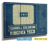 Cutler West 48" x 32" / 3 Panel Canvas Wrap Virginia Tech Hokies - Cassell Coliseum Seating Chart - College Basketball Blueprint Art 66207280285126