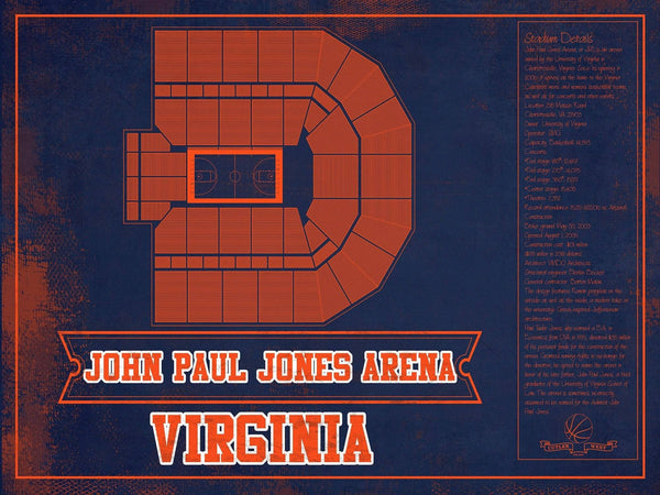 14" x 11" / Unframed Cutler West Virginia Tech Hokies - Cassell Coliseum Seating Chart - College Basketball Blueprint Team Color Art