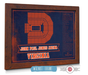 20" x 16" / Walnut Frame Cutler West Virginia Tech Hokies - Cassell Coliseum Seating Chart - College Basketball Blueprint Team Color Art