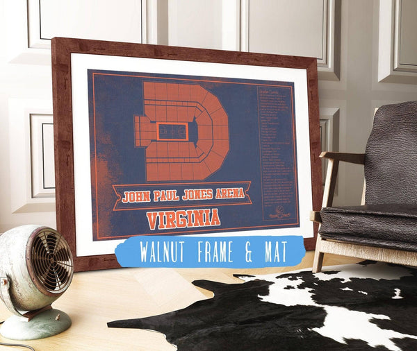 20" x 16" / Walnut Frame & Mat Cutler West Virginia Tech Hokies - Cassell Coliseum Seating Chart - College Basketball Blueprint Team Color Art