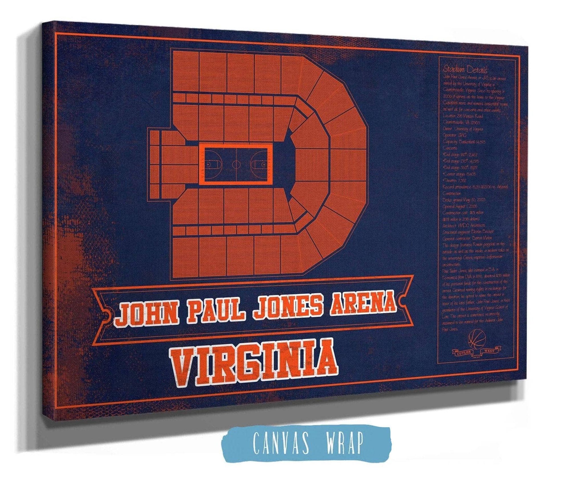 Cutler West Basketball Collection Virginia Tech Hokies - Cassell Coliseum Seating Chart - College Basketball Blueprint Team Color Art