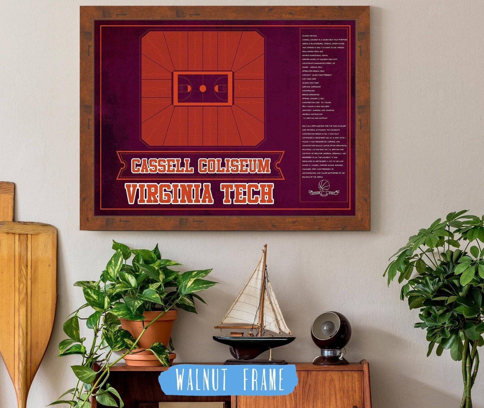 Cutler West Basketball Collection Virginia Cavaliers - John Paul Jones Arena Seating Chart -Team Color- College Basketball Blueprint Art