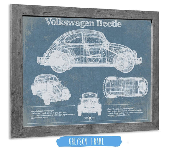 14" x 11" / Greyson Frame Cutler West Volkswagen Beetle Blueprint Vintage Auto Print