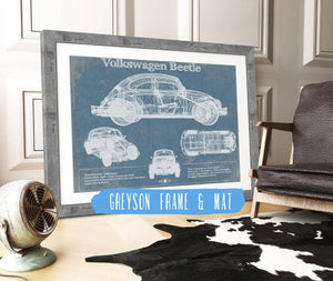 14" x 11" / Greyson Frame & Mat Cutler West Volkswagen Beetle Blueprint Vintage Auto Print