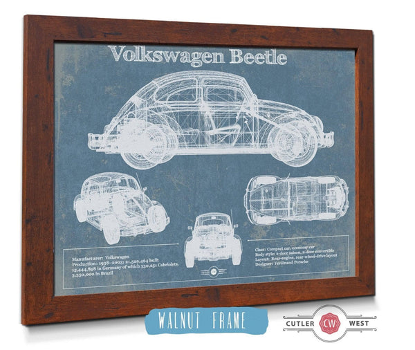 20" x 16" / Walnut Frame Cutler West Volkswagen Beetle Blueprint Vintage Auto Print