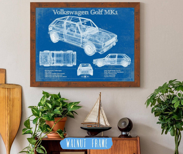 Cutler West Volkswagen Golf MK1 Vintage Blueprint Auto Print