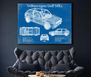 Cutler West Volkswagen Golf MK1 Vintage Blueprint Auto Print