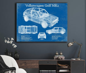 Cutler West Volkswagen Golf MK1 Vintage Blueprint Auto Print