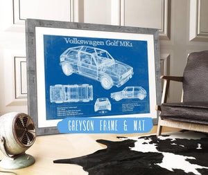 14" x 11" / Greyson Frame & Mat Cutler West Volkswagen Golf MK1 Vintage Blueprint Auto Print