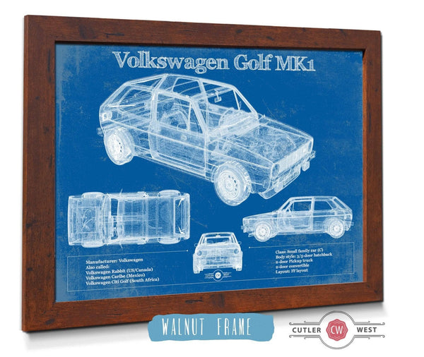 20" x 16" / Walnut Frame Cutler West Volkswagen Golf MK1 Vintage Blueprint Auto Print