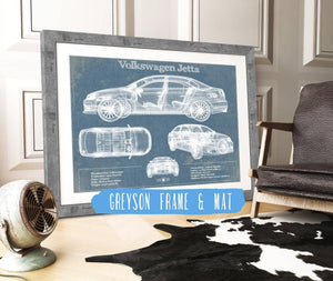 14" x 11" / Greyson Frame & Mat Cutler West Volkswagen Jetta Vintage Blueprint Auto Print