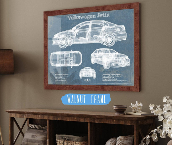 20" x 16" / Walnut Frame Cutler West Volkswagen Jetta Vintage Blueprint Auto Print
