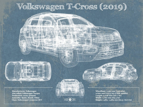 Cutler West Volkswagen T Cross (2019) Blueprint Vintage Auto Print