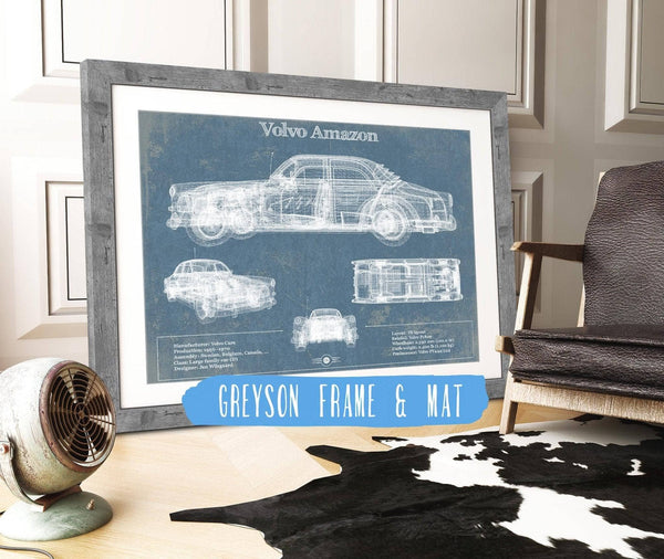 14" x 11" / Greyson Frame & Mat Cutler West Volvo Amazon Vintage Blueprint Auto Print