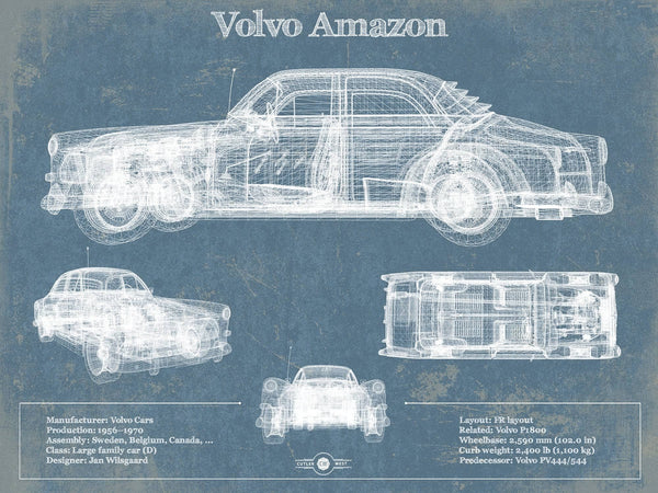 14" x 11" / Unframed Cutler West Volvo Amazon Vintage Blueprint Auto Print